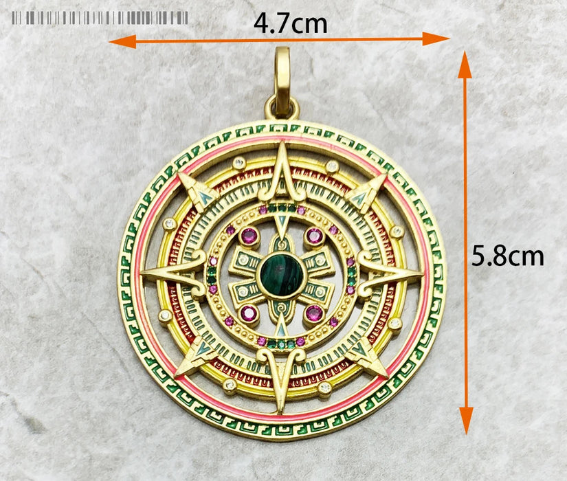 925 Sterling Silver Aztec Tiger Chakra Amulet Pendant Mythical Compass Jewelry For Women & Men