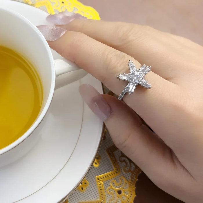 925 Sterling Silver White Star Ring Elegant European Style Fine Jewelry For Women Timeless Super Deals