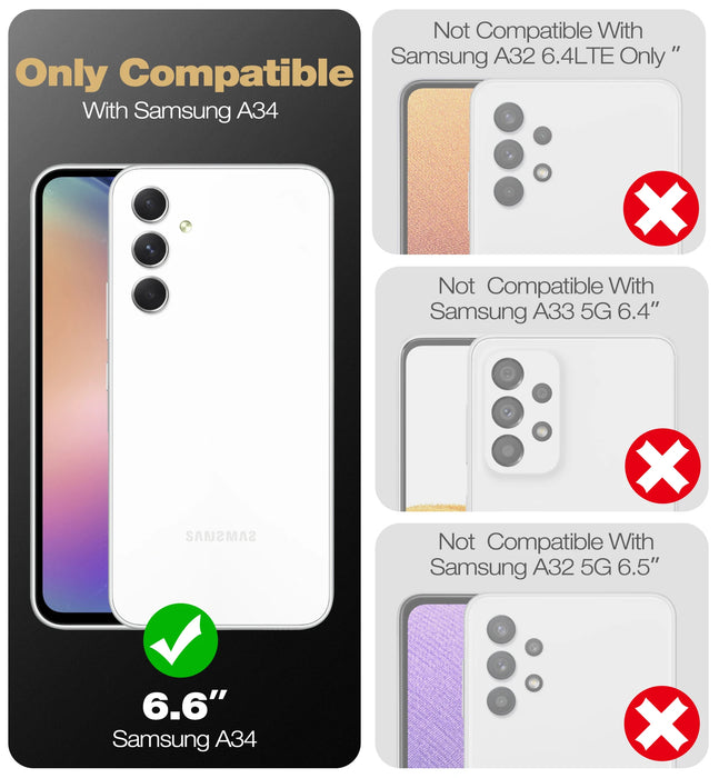 For Samsung Galaxy A34 5G 6.6 Inch 360 Full-Body Rugged Holster & Kickstand Shockproof Case With Built-In Screen Protector