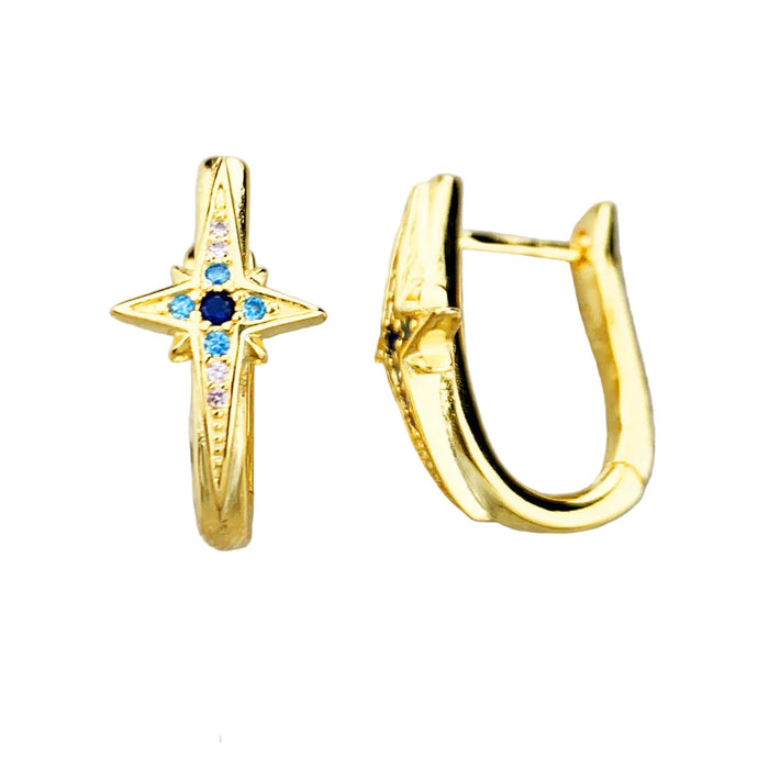 925 Sterling Silver Boho Star Hoop Earrings Lucky For Women