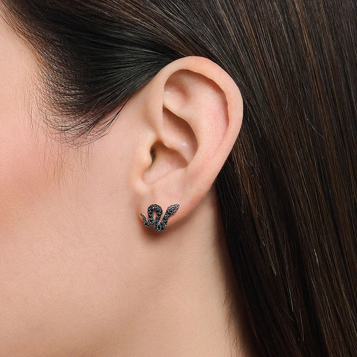 925 Sterling Silver Vintage Snake Stone Earrings