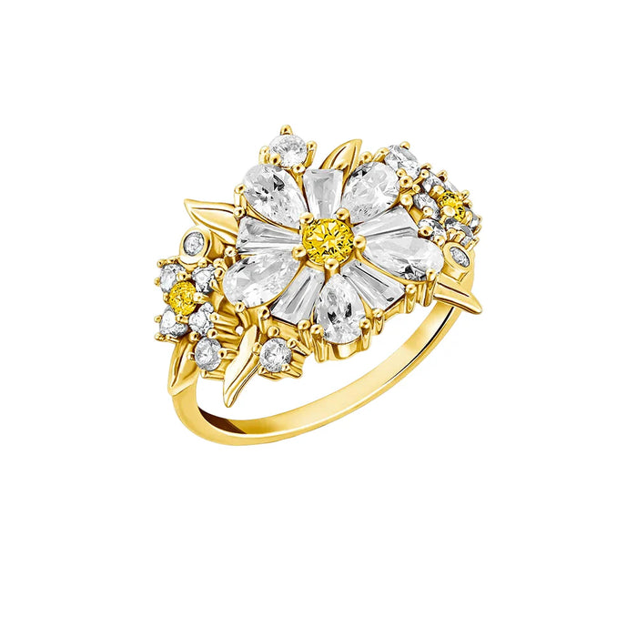 925 Sterling Silver Gold Daisy Cocktail Ring Romantic Gift For Women