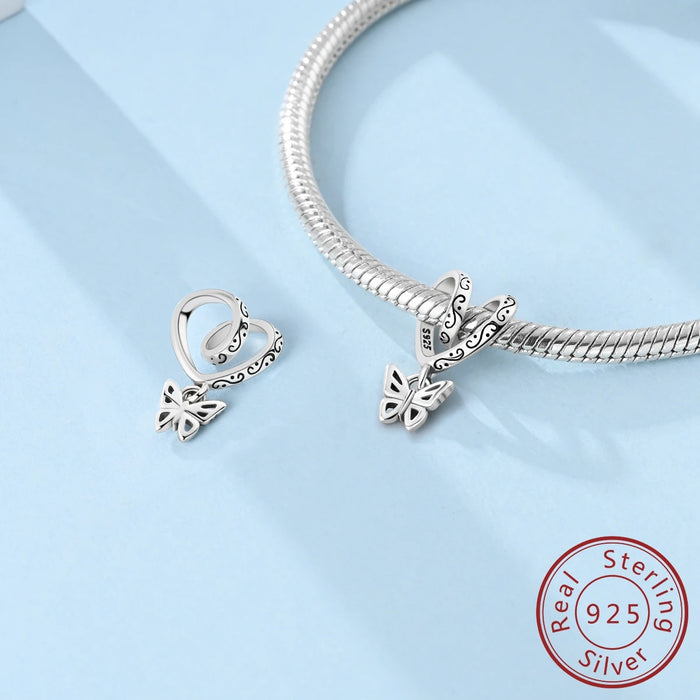 925 Sterling Silver Butterfly Dog Charm Fits Bracelets & Necklaces Diy Gift For Women