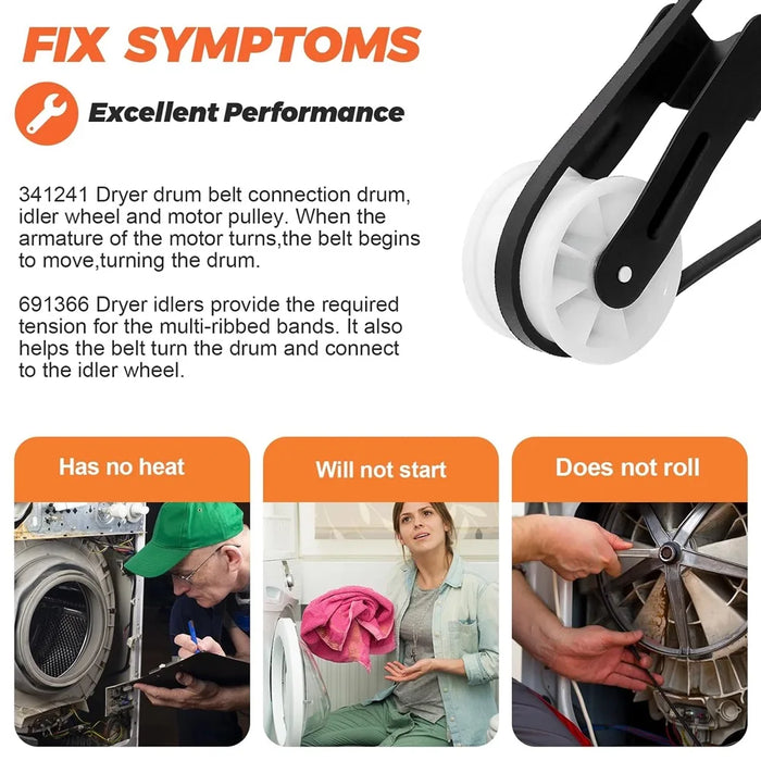 341241 691366 Dryer Drum Belt & Pulley Kit For Whirl-Pool Ken-More Dryer Ps346995 Ap2946843 Eap346995 W10131364