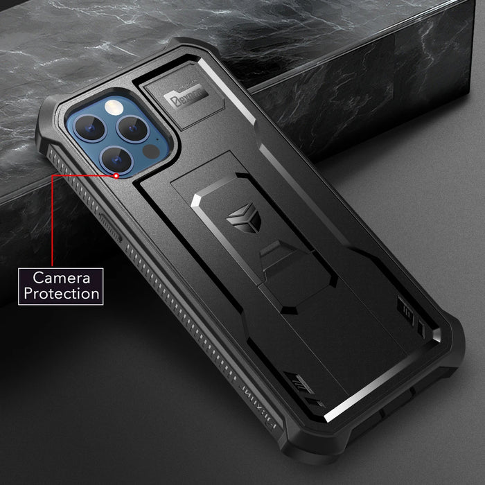 For Iphone 12 Pro Max Full Body Bumper Military Grade Armor Shockproof Shell Kickstand Case With Built-In Screen Protector