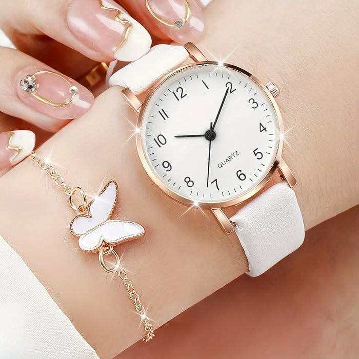 6 Piece Casual Watch Set Butterfly Design