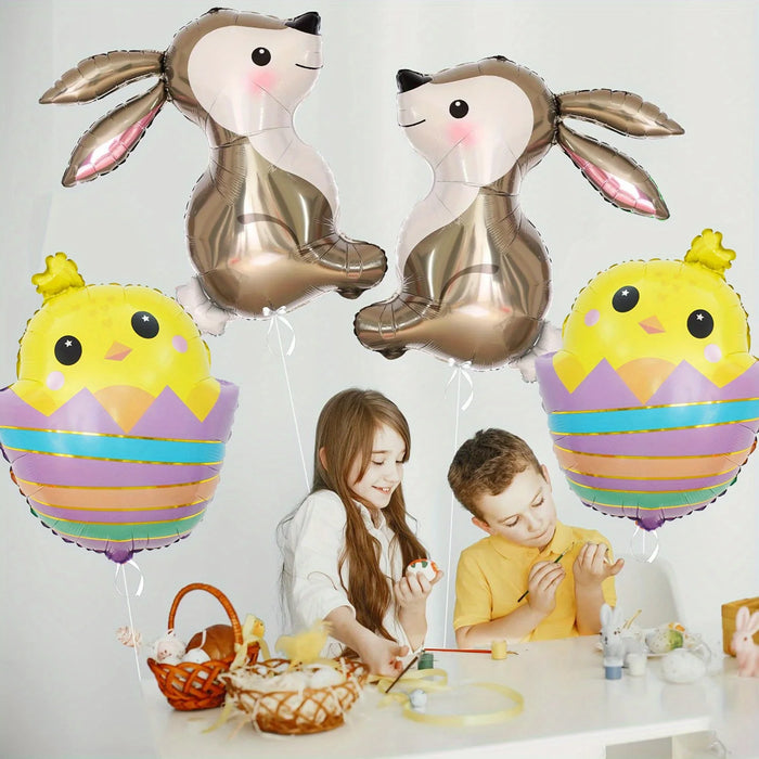 Cartoon Shell Chick And Bunny Easter Balloon 32-Inch 4Pcs Balloon Set Bunny Balloon Easter Decoration Bunny Birthday Decoration