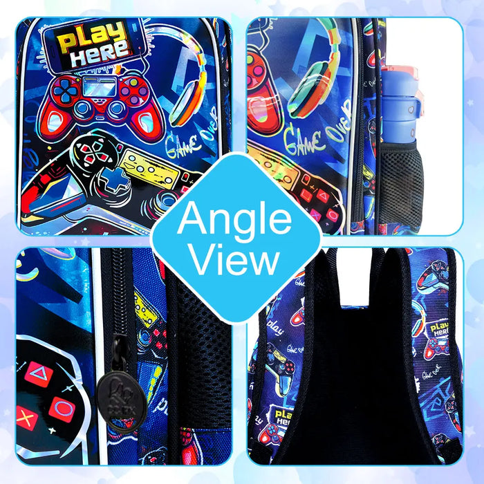 3 Piece Red Game Console Backpack Set For Boys 16 Inch Bookbag Lunch Box Preschool To Elementary