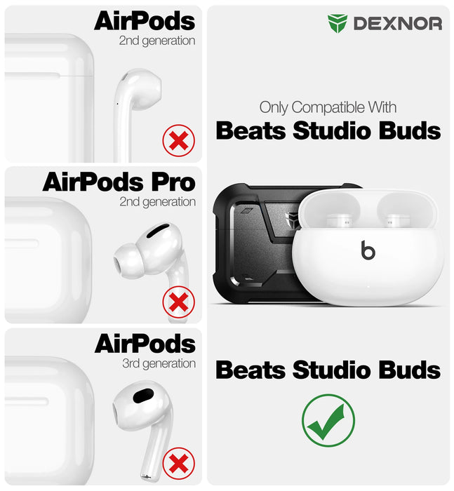 For Beats Studio Buds 2021 Case Led Visible 360 Degree Full-Body Shockproof Rugged Protective Case With Secure Lock Keychain Design