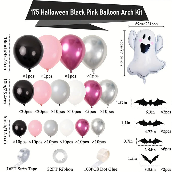 175Pcs Halloween Balloon Arch Set Black Bat Boo Ghost Party Decoration Pumpkin Orange Balloon Spider Ghost Party Decoration