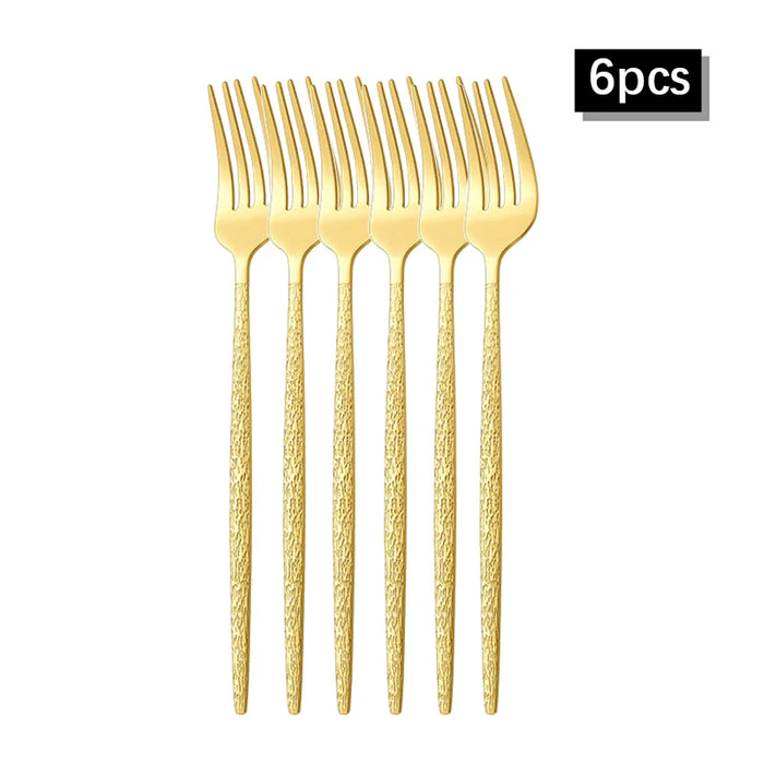 30 Piece Gold Hammered Stainless Steel Cutlery Set Dishwasher Safe