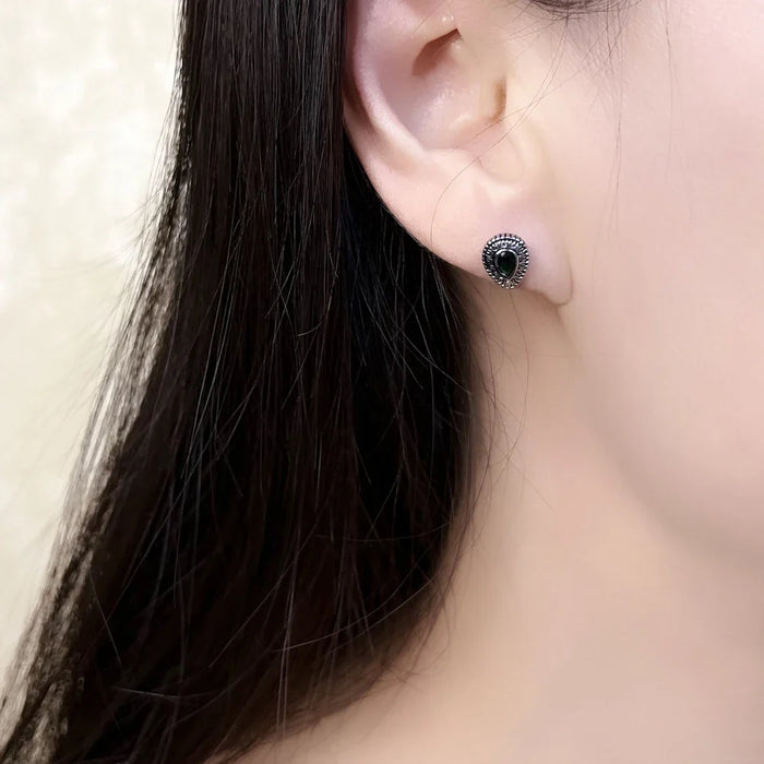 925 Sterling Silver Green Drip Tear Down Earrings