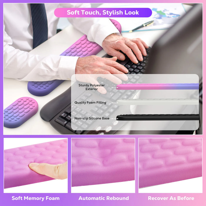 Ergonomic Wrist Rest For Computer Keyboard And Mouse With Soft Memory Foam