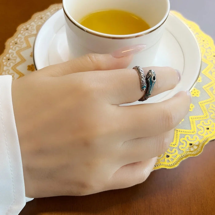 925 Sterling Silver Boho Mystic Snake Ring European Style For Women