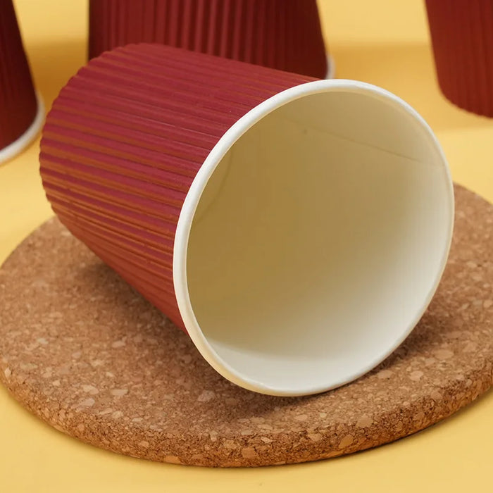 25Pc 8Oz Burgundy Double Wall Insulated Paper Coffee Cups With Lids Portable & Disposable