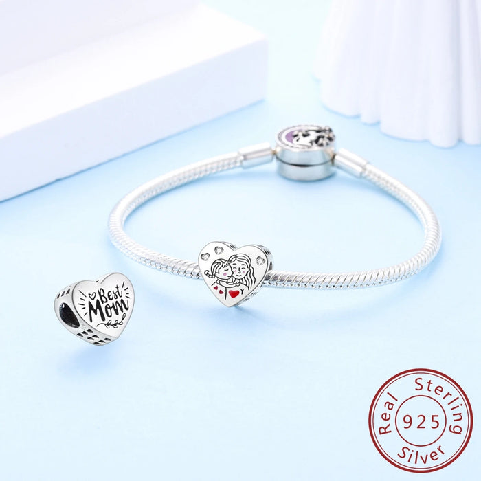 925 Sterling Silver Love Mom Charms Fine Diy Jewelry