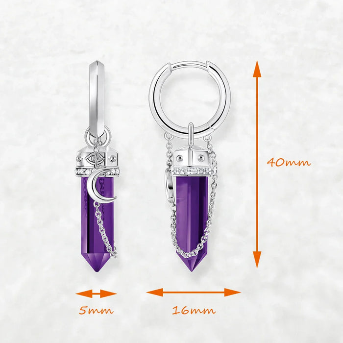 925 Sterling Silver Hexagon Moon Amethyst Hoop Earrings Real For Women