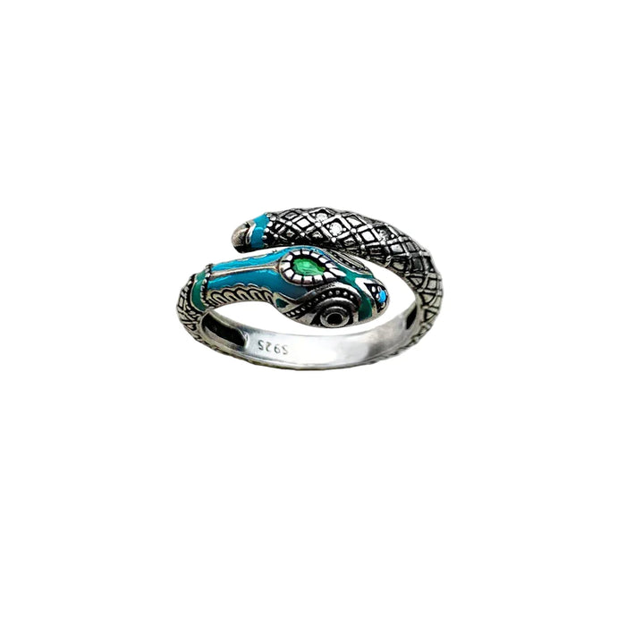 925 Sterling Silver Boho Mystic Snake Ring European Style For Women