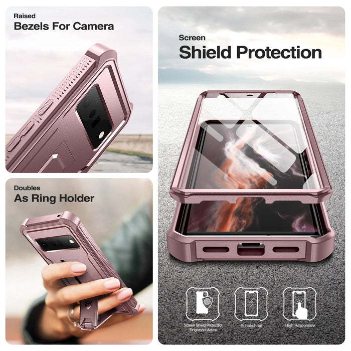 For Google Pixel 6 Pro 5G Heavy Duty Military Grade Protective Shockproof Case With Bracket With Built-In Screen Protector