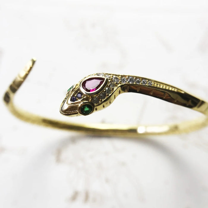 925 Sterling Silver Boho Golden Snake Bangle Chic Women Jewelry
