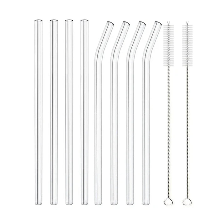 8 Piece Glass Straws Set For Drinks & Cocktails