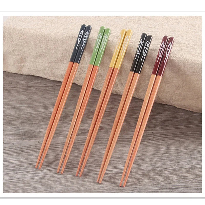 5 Pairs Wooden Chopsticks Set Non Slip Multi Colour Gift Box