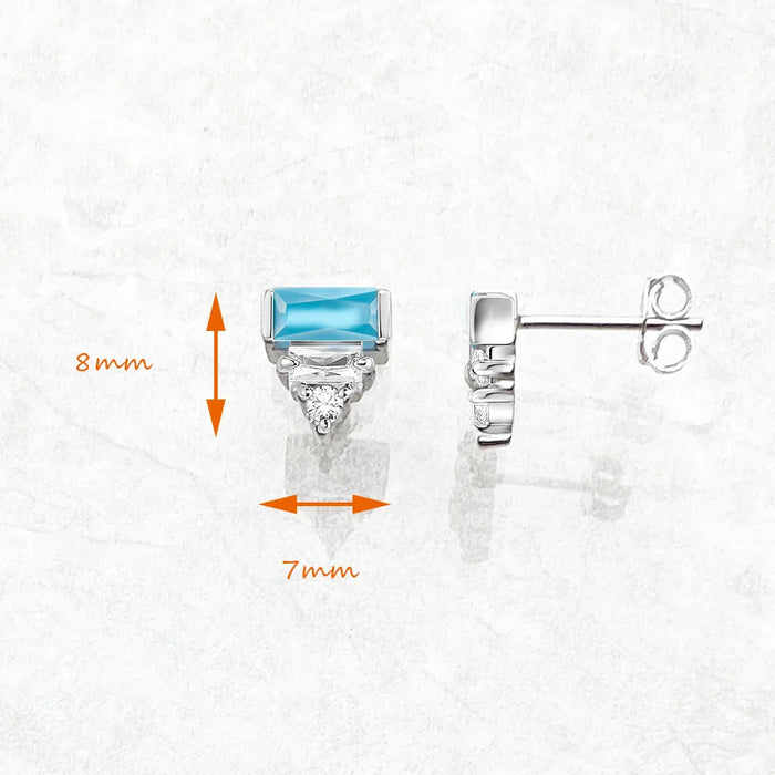 925 Sterling Silver Turquoise & White Baguette Cut Ear Studs