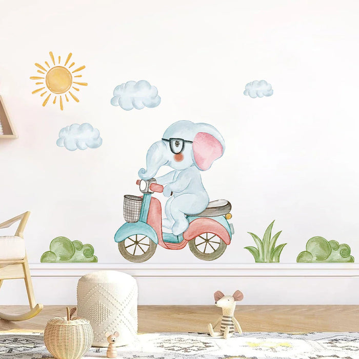 Adorable Elephant Bike Wall Sticker For Kids Room Decor