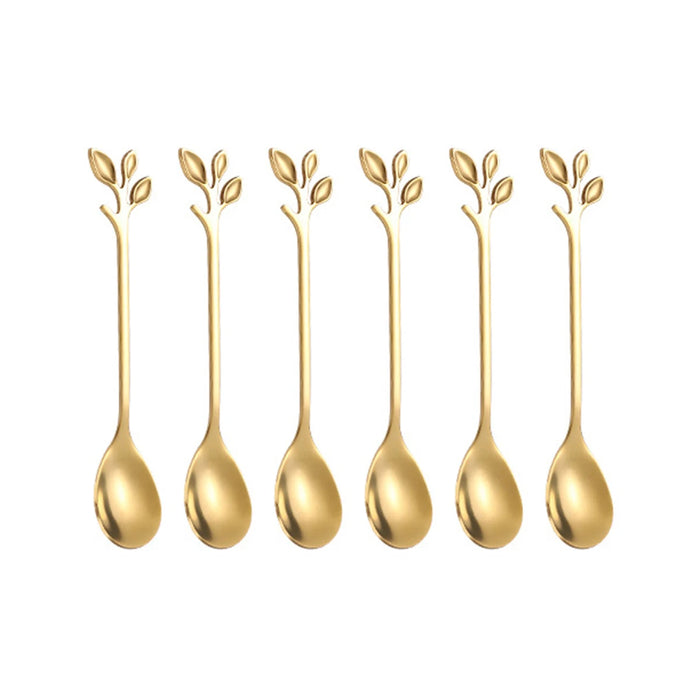 6 Piece Stainless Steel Leaf Scoop Ice Cream Spoons