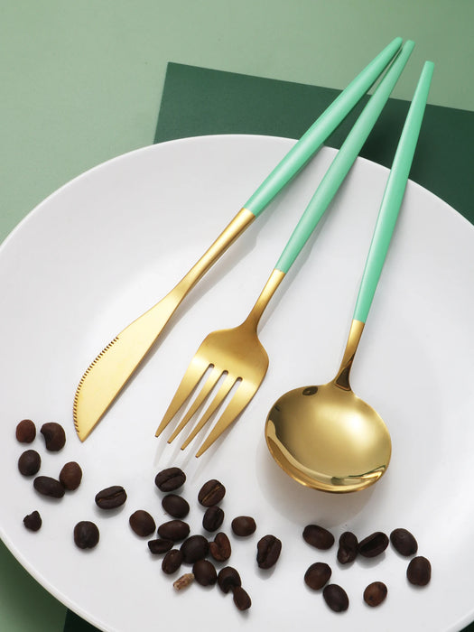 4 Piece Green Stainless Steel Tableware Set