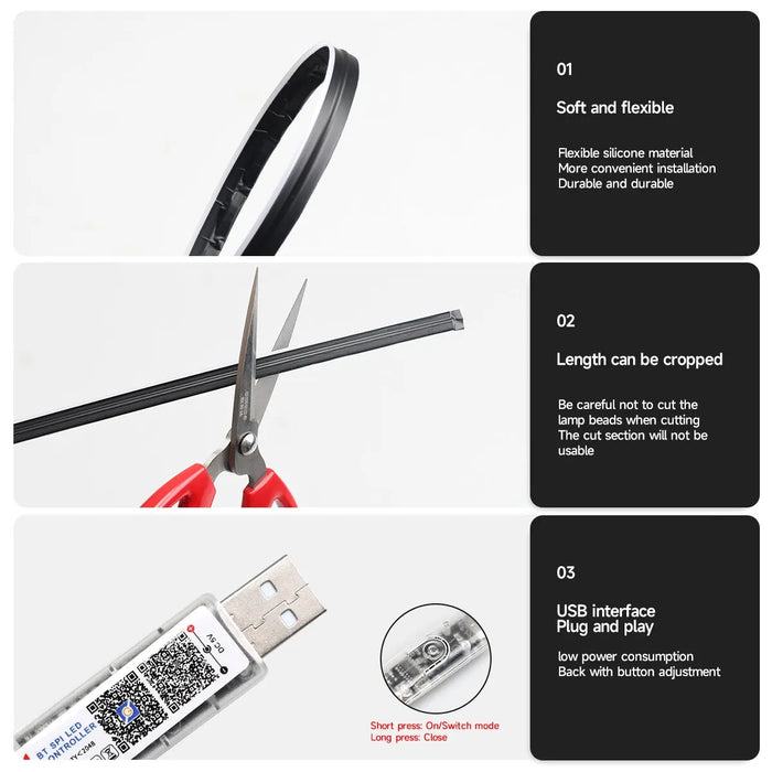 Usb Car Led Ambient Light 64 Colours 110Cm App Remote Control