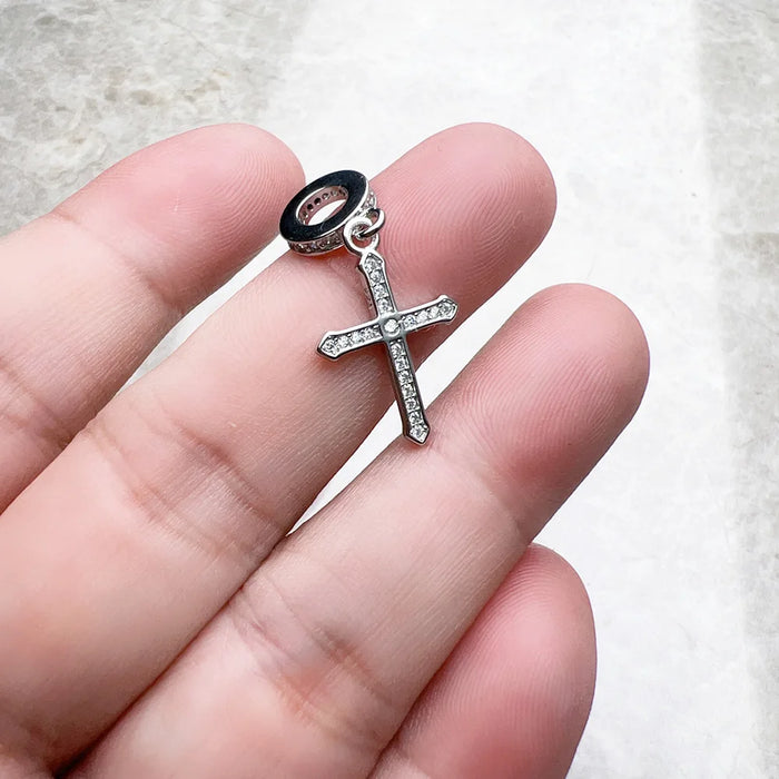 925 Sterling Silver Vintage Cross Pendant With Zircon Women & Men Gift