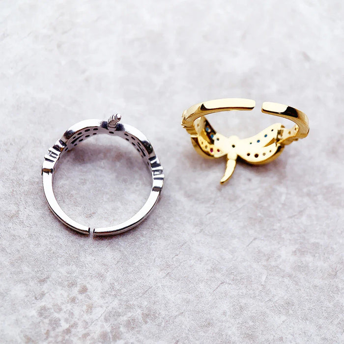 925 Sterling Silver Bohemian Dragonfly Ring With Coloured Stones