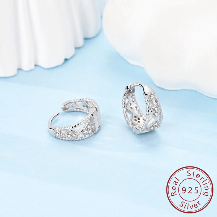 925 Sterling Silver Geometric Hoop Earrings For Women Fine Jewelry