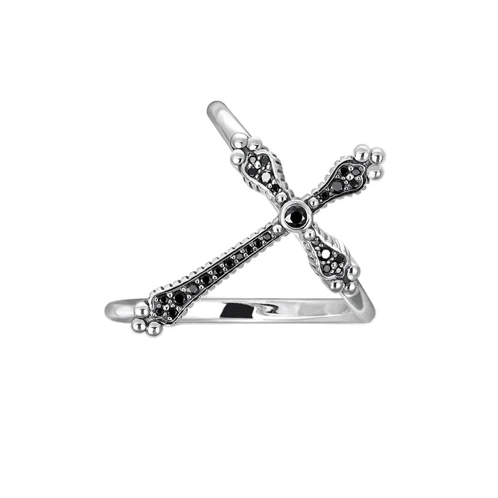 925 Sterling Silver Victorian Black Stones Ring