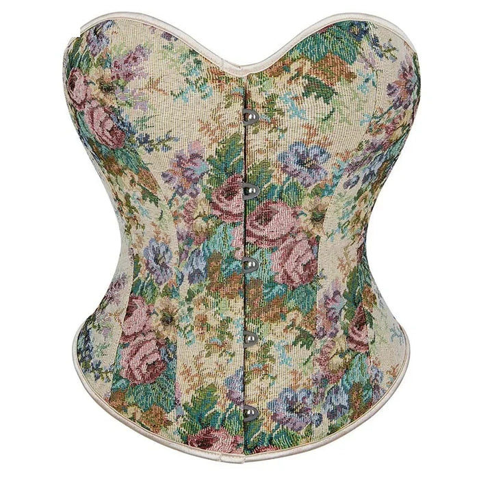 Floral Embroidered Plus Size Corset S-6Xl Strapless & Backless Lace Up 5 Brooches