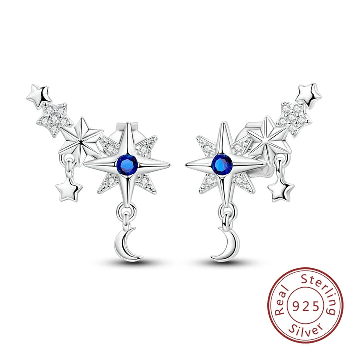925 Sterling Silver Star Stud Earrings For Women Fine Jewelry