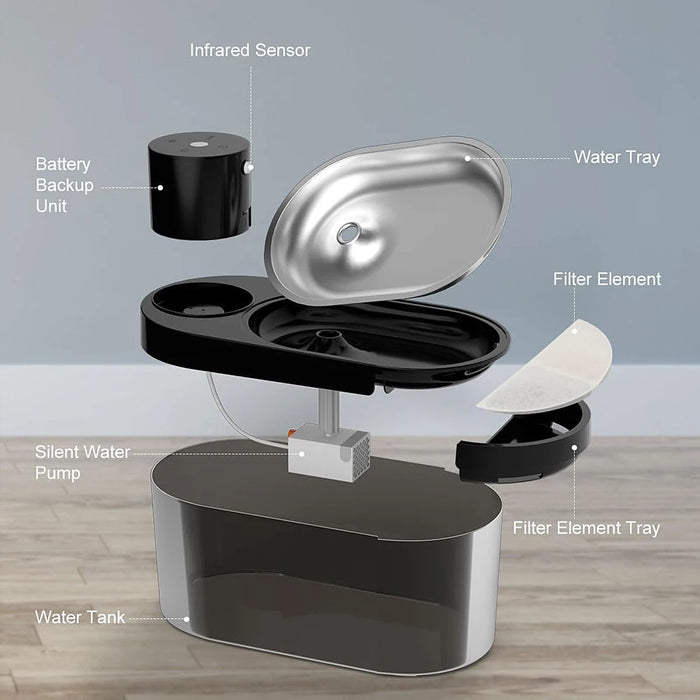 Stainless Steel Cat Water Fountain With Led And 3 Modes