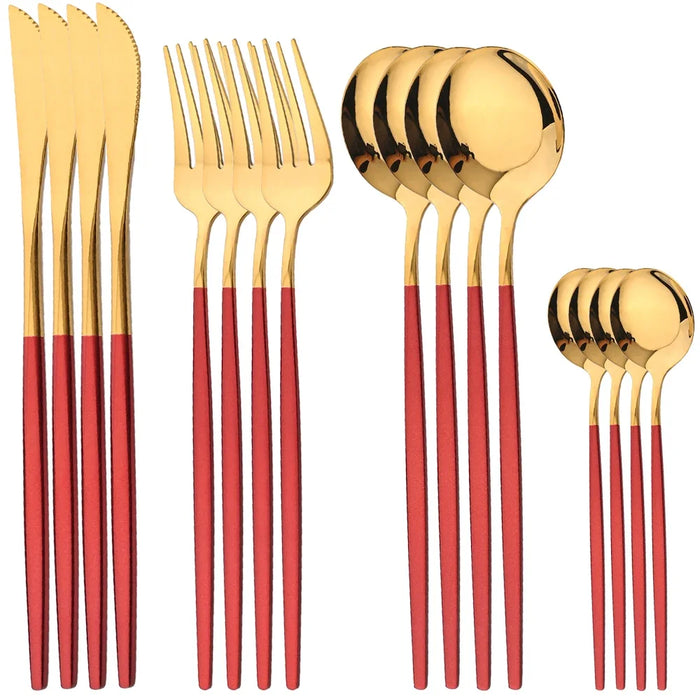 16 Piece Stainless Steel Cutlery Set With Gold Finish