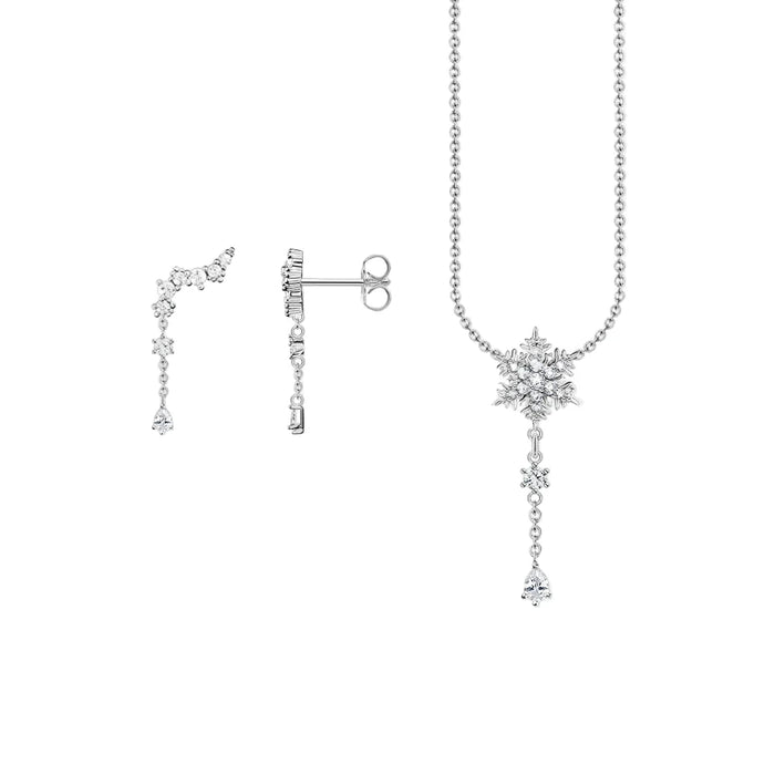 925 Sterling Silver Snowflake Necklace & Earring Set Trend