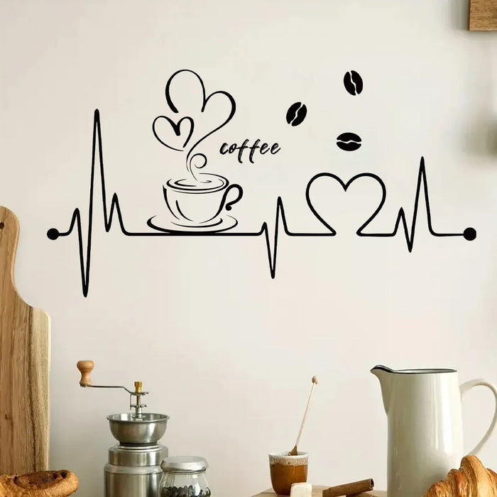 Kitchen Coffee Wall Stickers Heartbeat Design