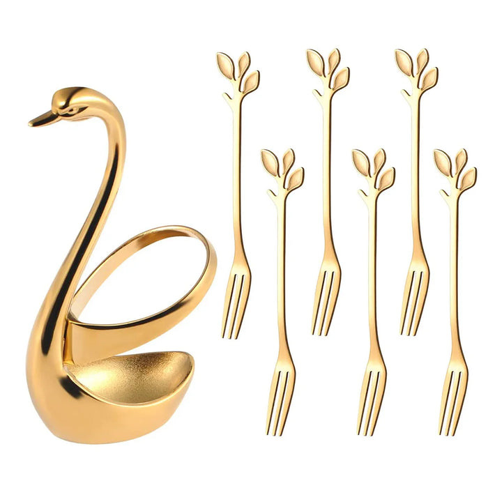 Stainless Steel Swan Fruit Fork Set For High End Dining