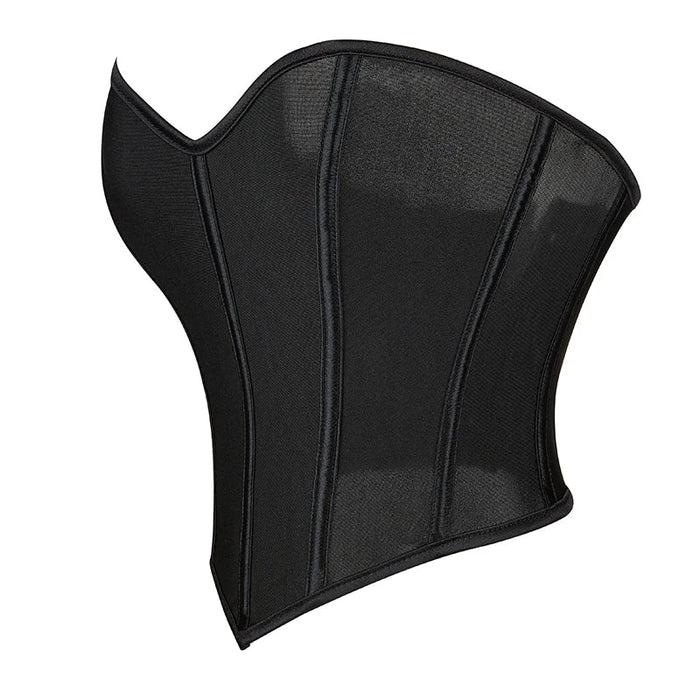 Mesh Cropped Top Corset Black Hollow Out Sweetheart Shape For Plus Size Women