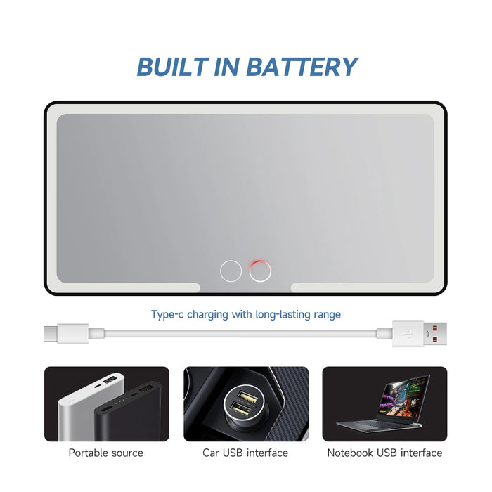 Rechargeable Car Sun Visor Makeup Mirror 3 Modes 88 Leds Dimmable Clip-On Light