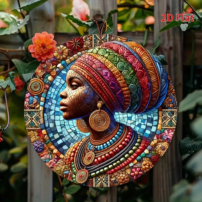 African Woman Mosaic Metal Wall Art Waterproof & Pre-Drilled