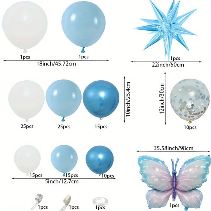 122Pcs Blue Balloon Wreath Kit With Butterfly And Exploding Star Foils - Birthdays Weddings Engagements And Anniversaries