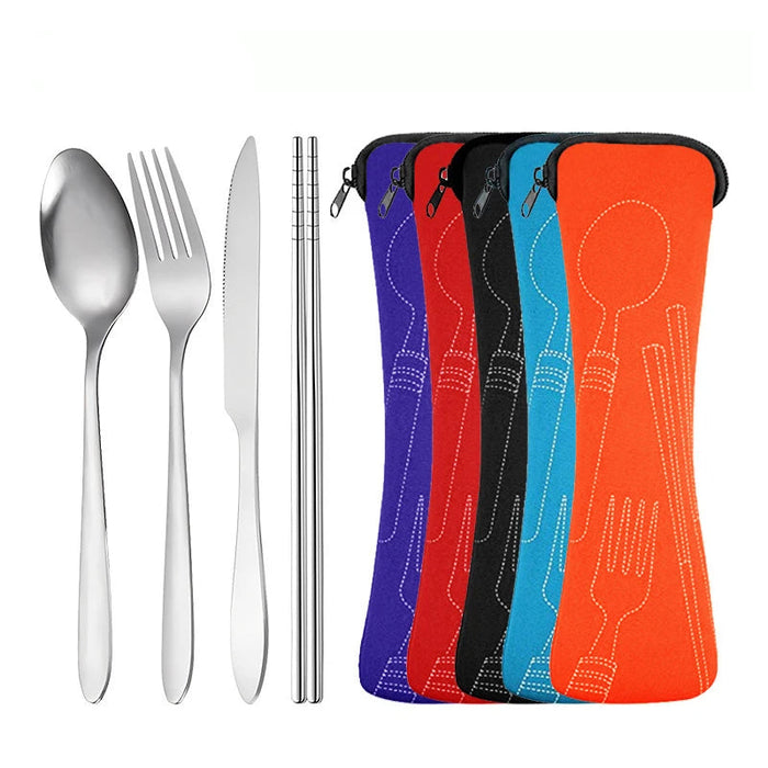 4 Piece Stainless Steel Cutlery Set For School Travel Camping Work