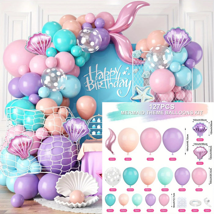 127Pcs Mermaid Balloon Arch Set Pink Purple Orange Blue Dot Balloon Ocean Theme Mermaid Princess Birthday Party Decoration