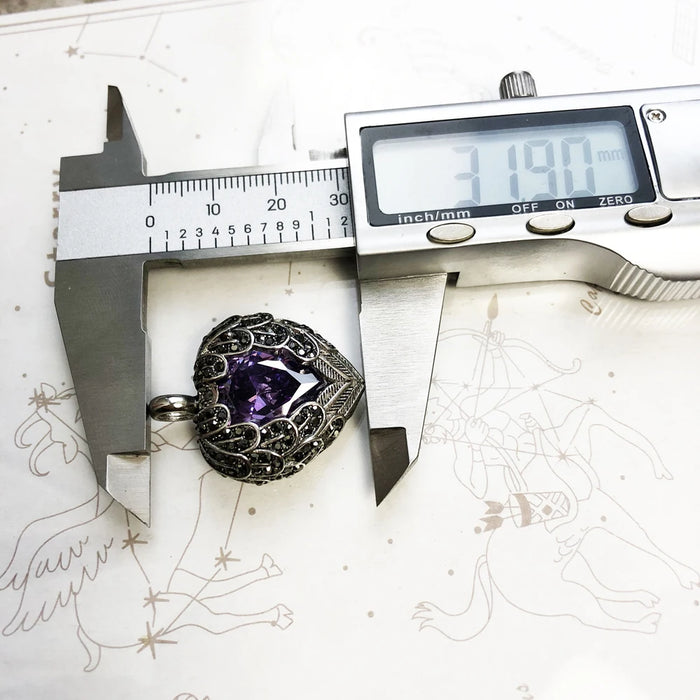 925 Sterling Silver Purple Winged Heart Pendant Glam Jewelry Gift For Women