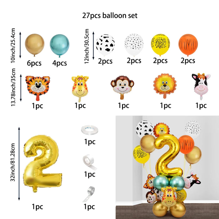 27Pcs Animal Balloons Gold Digital Balloons Jungle Animal Themed Birthday Party Decorate Anniversary Party